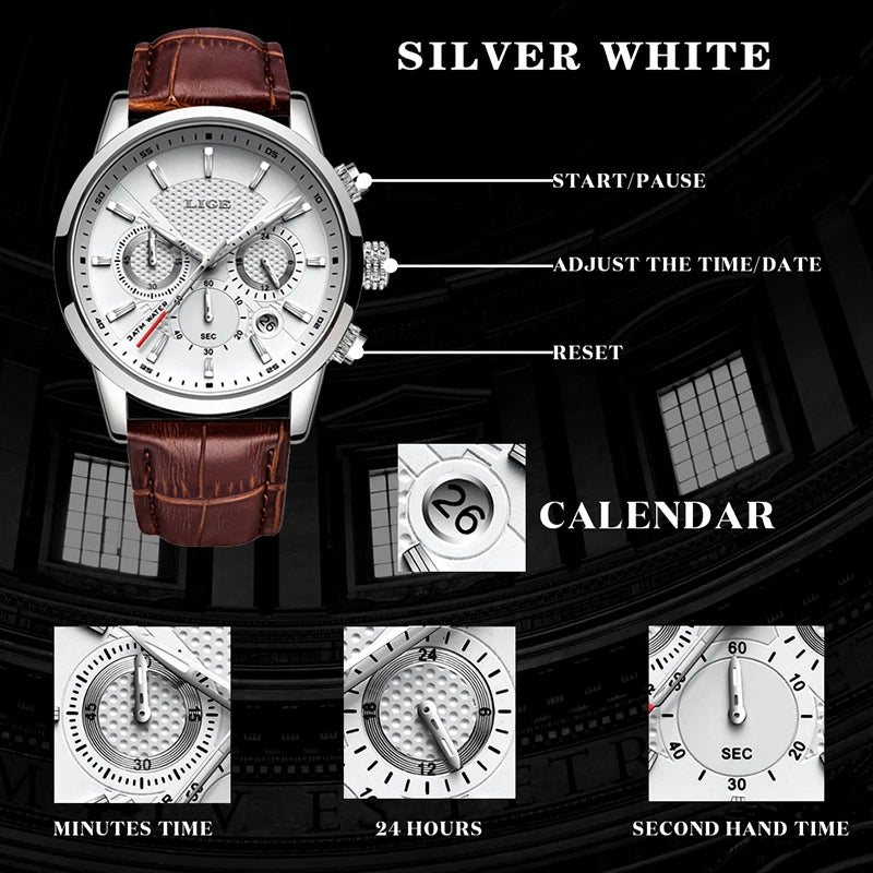 2024 LIGE Top Luxury Mens Watch Casual Business Quartz Watches Men Fashion Leather Wristwatch Waterproof Male Clock Reloj Hombre - TAVEN System LLC