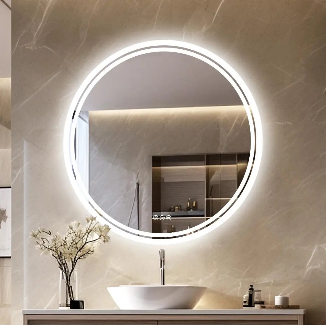 Large Round LED Bathroom Vanity Mirror Anti-Fog with Brighter Lights for Makeup Wall Mount Smart Touch TAVEN System LLC