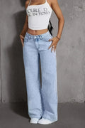 Women's light blue Y2K high waist wide leg denim jeans