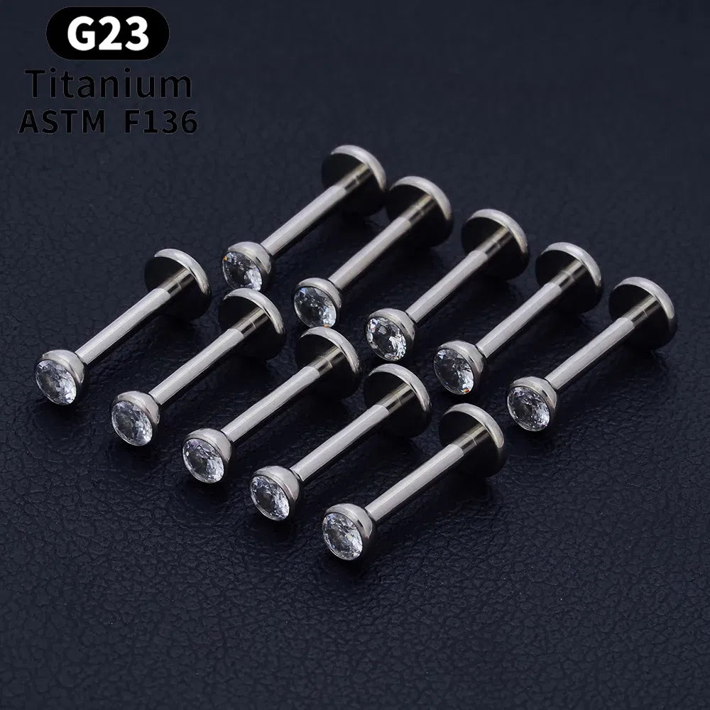 Metal color: Gold-color, Ships From: CHINA, Main Stone Color: Pink - 10PCS ASTM F136 G23 Titanium Piercing Labret Lip Ring Stud Earring CZ Ear Tragus Cartilage Helix Daith Pierc Jewelry 16/18/20g Taven