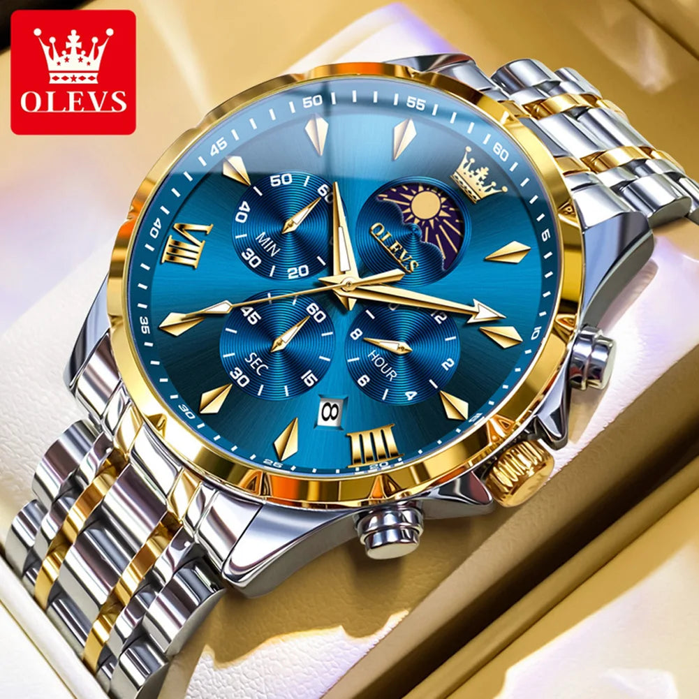 OLEVS 3653 Moon Phase Men Watch Luxury Brand Quartz Watch Fashion Original Waterproof Luminous 24-hour Automatic Date Men Watch TAVEN System LLC