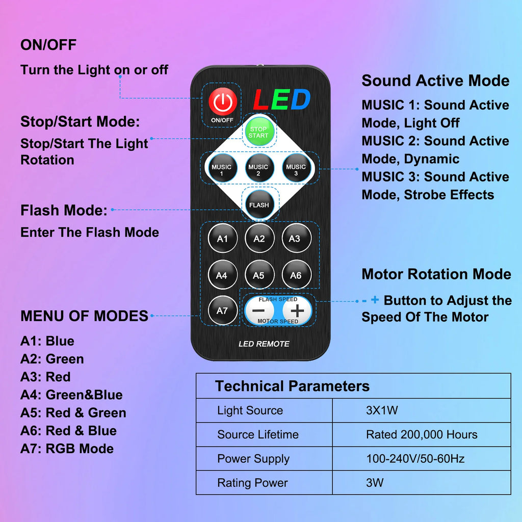 U'King 4PCS RGB LED Stage Disco Light Rotating DJ Ball Strobe Remote Control LED Magic Ball Light Christmas Party Club Show Lamp TAVEN System LLC