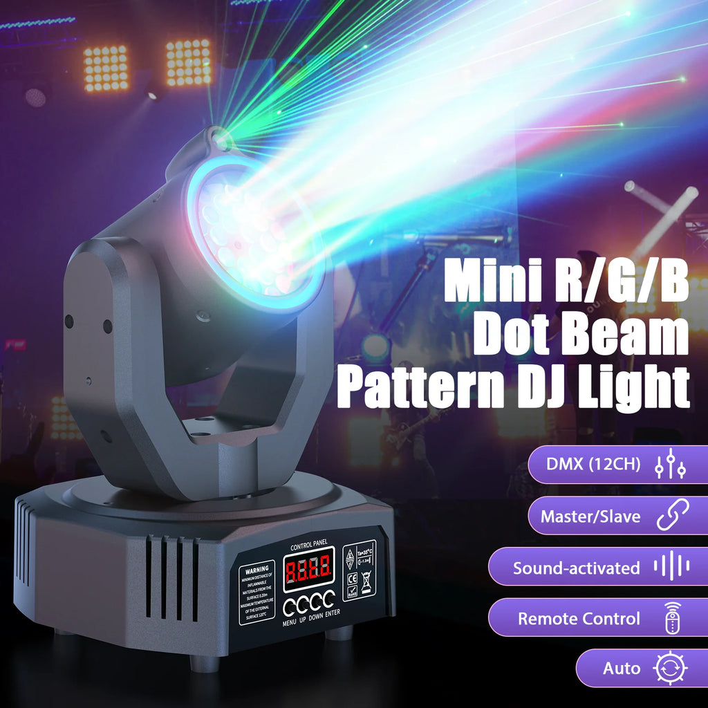 U'King Mini 30W Beam Pattern Moving Head Light RGB DMX Sound Activated Strobe Effect Stage Light for DJ Disco Party Christmas TAVEN System LLC