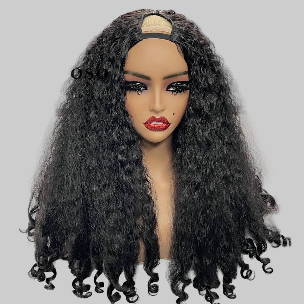 Afro Kinky Straight V Part Synthetic Glueless Wig for Women