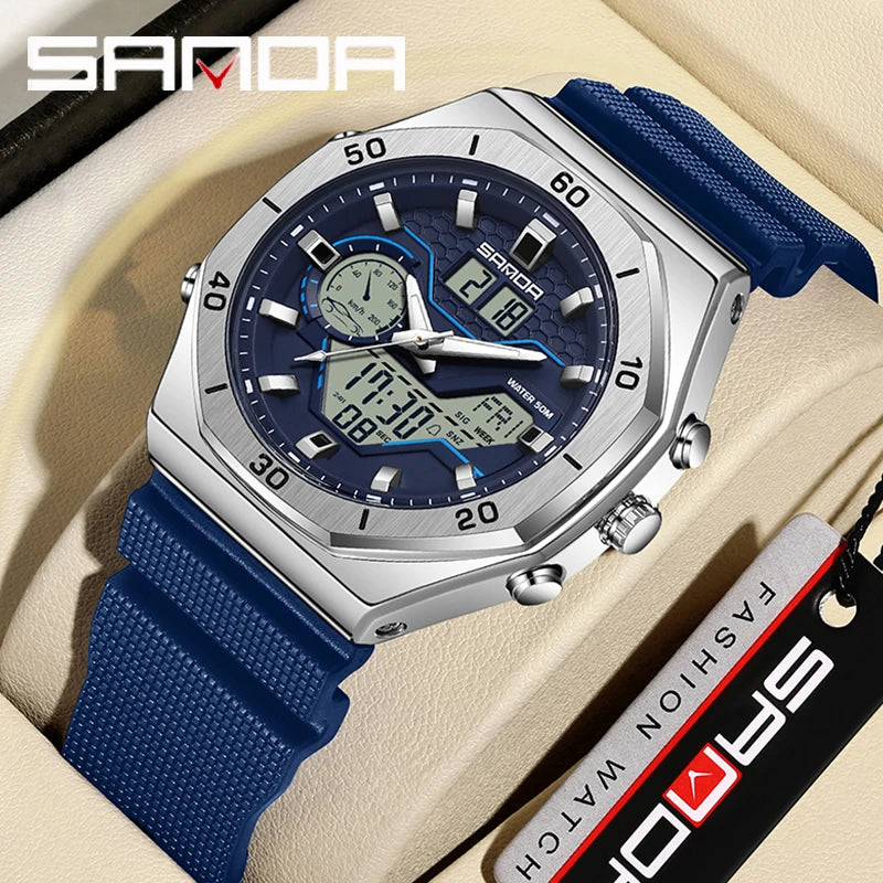 SANDA G Style Digital Men Watches Dual Display Three Time Waterproof Shock Sports Watch Military Countdown Male LED Quartz Clock - TAVEN System LLC