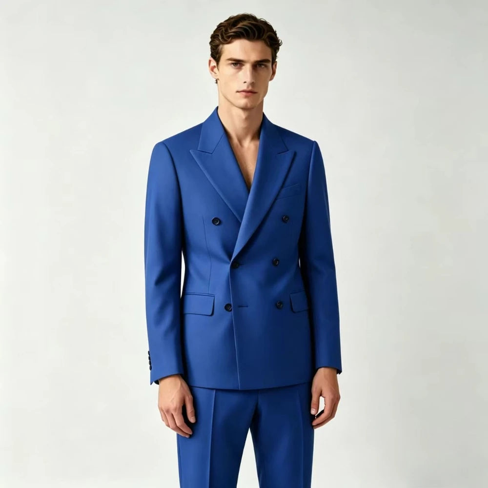 Men Double Breasted Wedding Suit Slim Fit 2 Piece Formal Blazer Set TAVEN System LLC