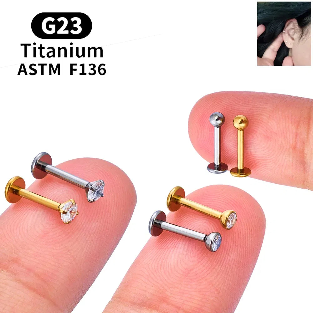 Metal color: Gold-color, Ships From: CHINA, Main Stone Color: Pink - 10PCS ASTM F136 G23 Titanium Piercing Labret Lip Ring Stud Earring CZ Ear Tragus Cartilage Helix Daith Pierc Jewelry 16/18/20g Taven