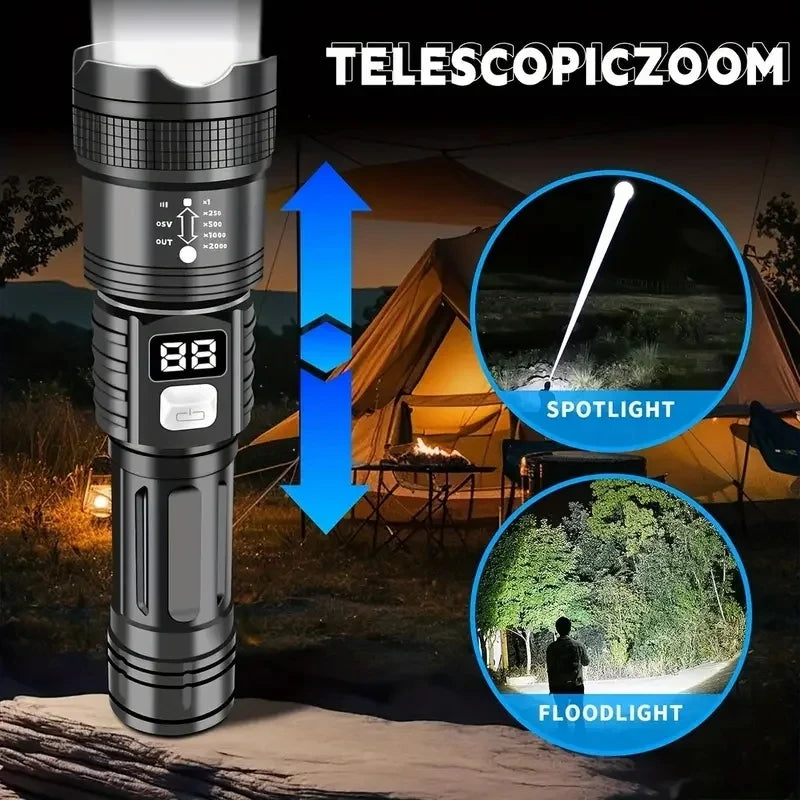 100000LM Super Bright Flashlight Type-C Rechargeable LED Torch Long Range Tactical Lamp for Outdoor Waterproof Camping Lantern TAVEN System LLC