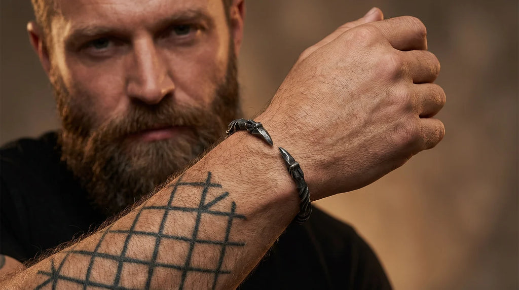 Stainless Steel Nordic Viking Norse Raven Bracelet Men Wristband Cuff Bracelets with viking wooden box TAVEN System LLC
