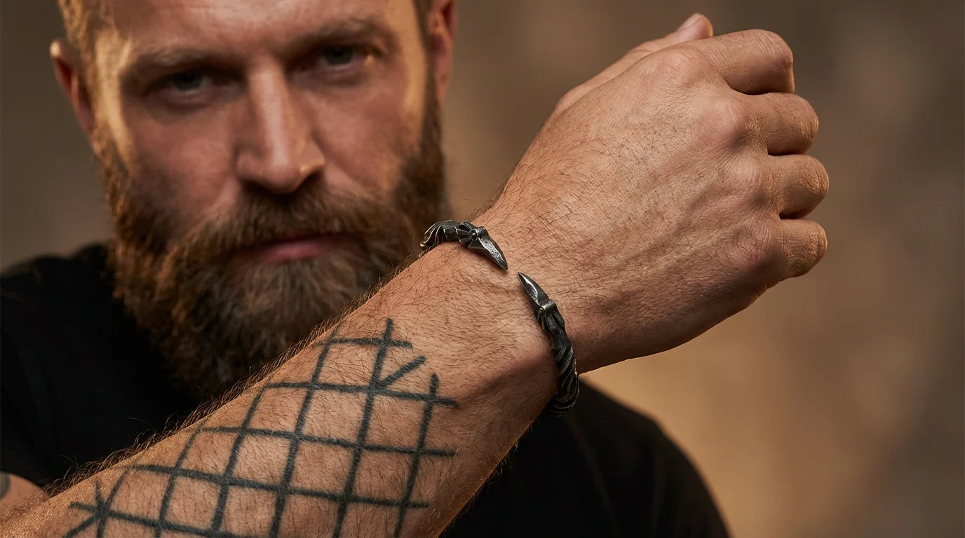 Stainless Steel Nordic Viking Norse Raven Bracelet Men Wristband Cuff Bracelets with viking wooden box TAVEN System LLC