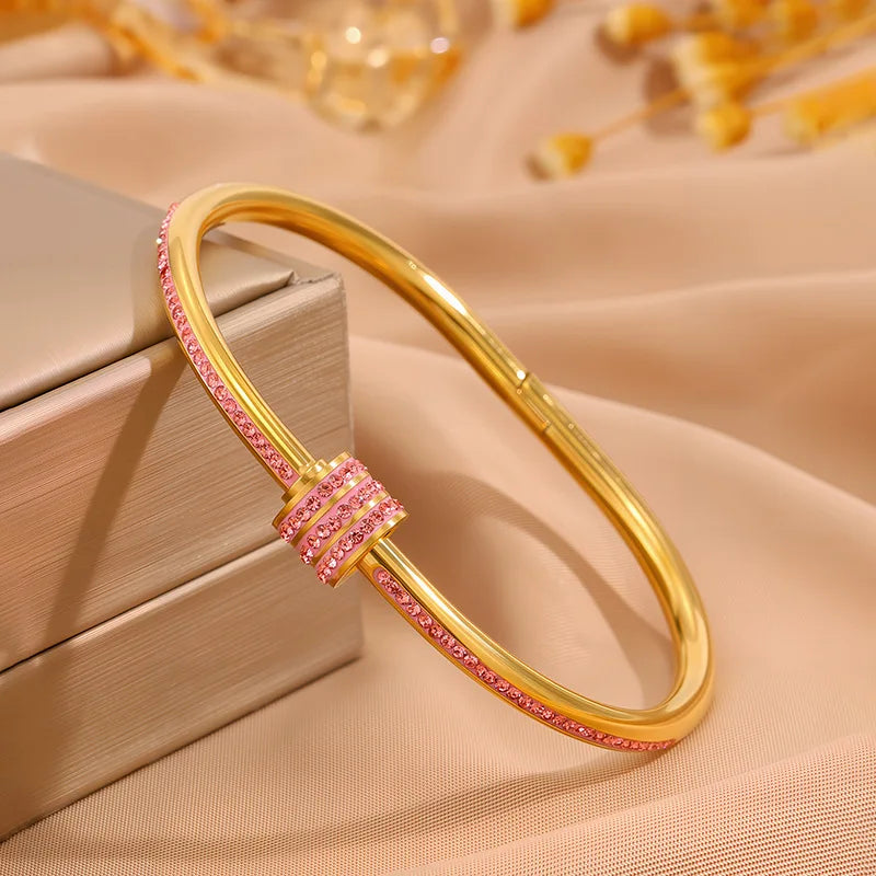 ZAKOL 5/1pcs Sparkling Zirconia Inlaid Stainless Steel Bracelet Set for Women Stackable Bangles Fashion Non Fading Jewelry Gift TAVEN System LLC