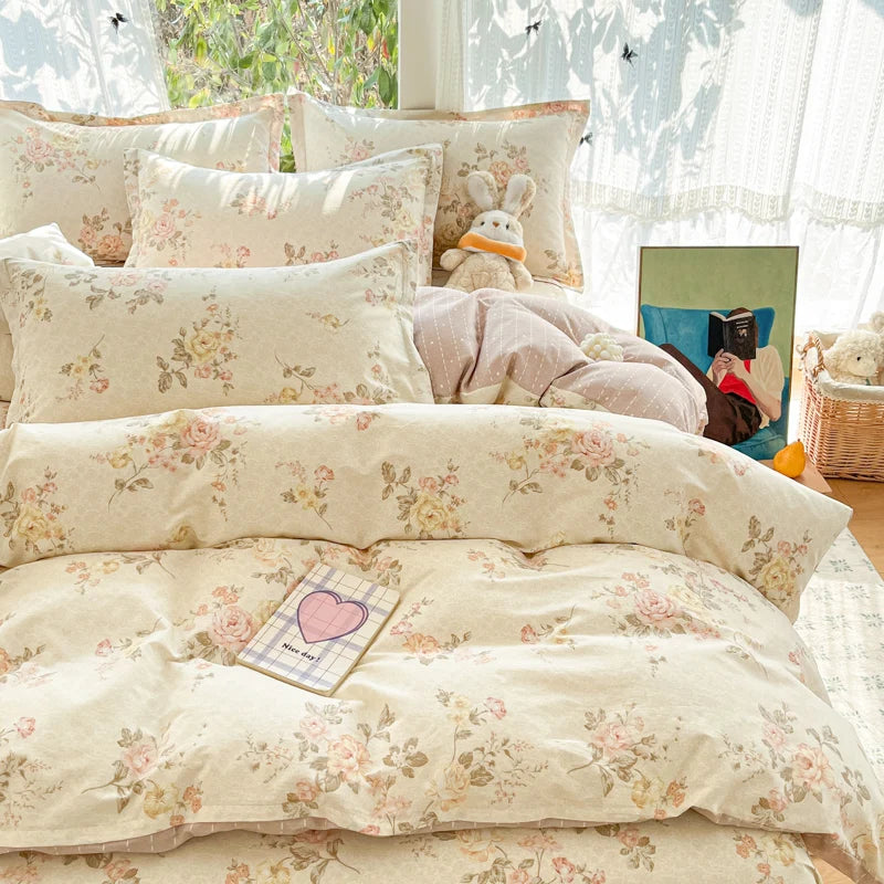 100 % Cotton Bedding Set Duvet Cover Set Luxurious Natural Floral Design Duvet Cover Pillowsham Pure Cotton Comfort Wrinkle Free TAVEN System LLC