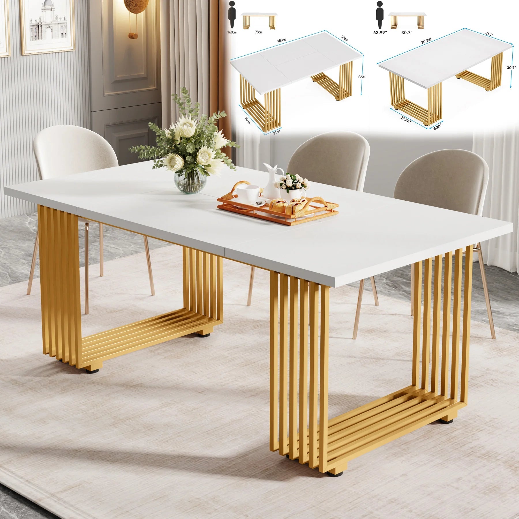 Tribesigns 63 Inch Faux Marble Dining Table TAVEN System LLC