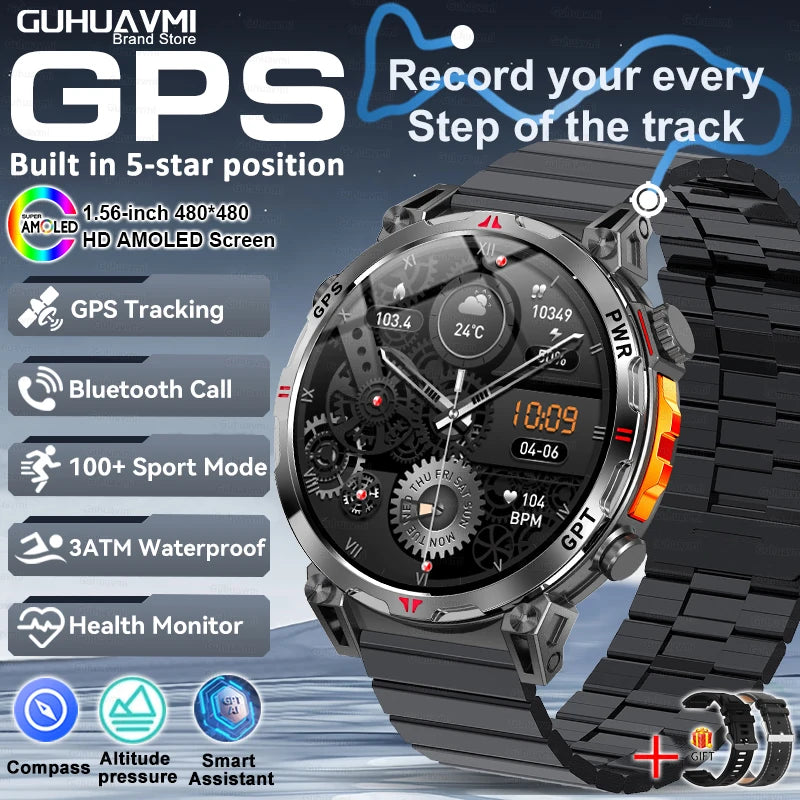 Smart Watches 1.56" AMOLED Screen GPS Fitness Tracking Compass 3ATM 650Mah Call 100+ Sports Smartwatch AI GPT For Android iOS - TAVEN System LLC