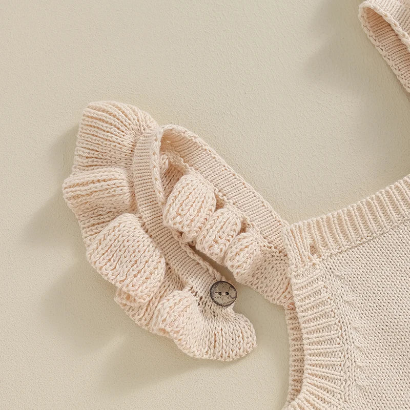 Baby Girl Floral Embroidered Knitted Sleeveless Romper Outfit