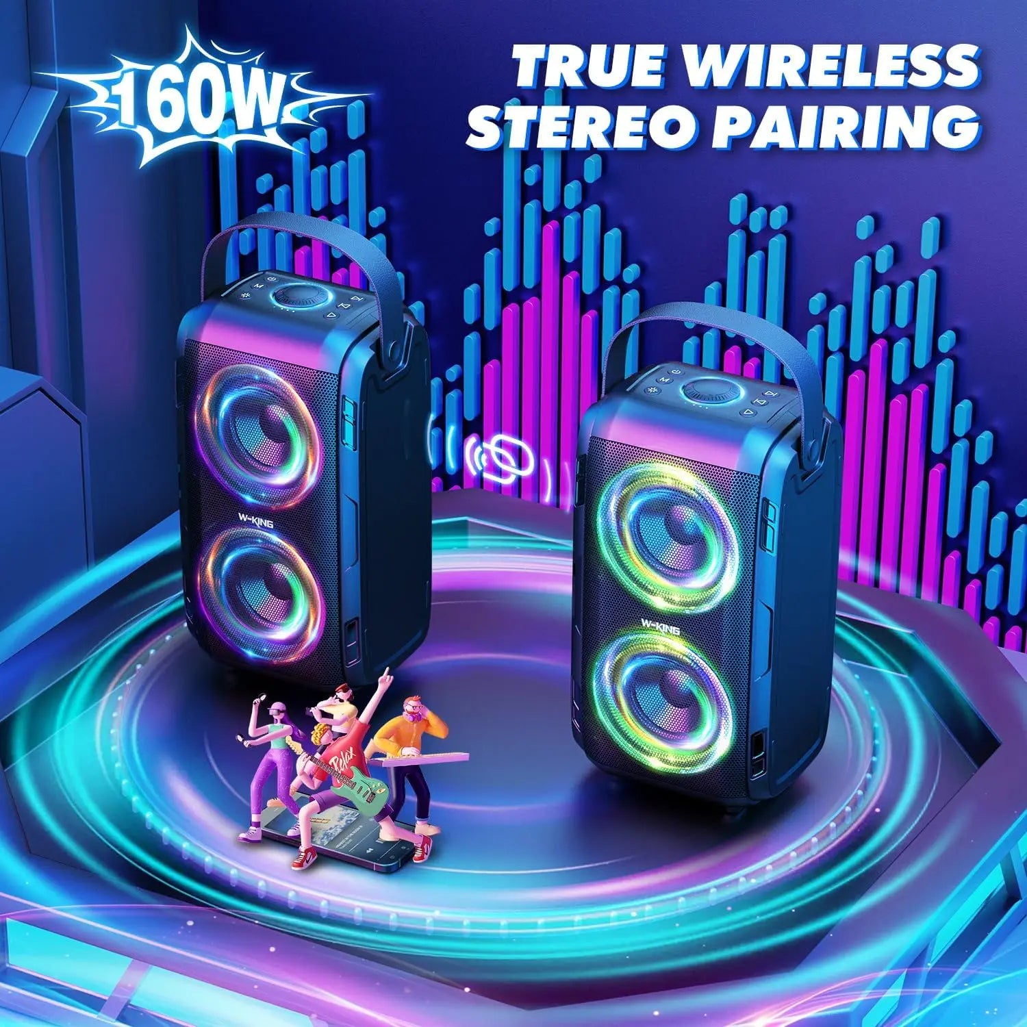 W-KING T9-2 80W RMS Party Portable Speakers Bluetooth Wireless Boombox with 4 Drivers (2*4.04'' Woofer), Huge 105dB Sound Large Party Box TAVEN System LLC