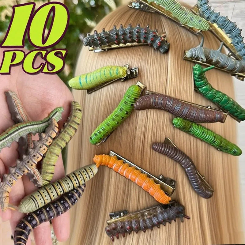 1/10pcs 3D Caterpillar Hair Clips Novelty Insect Hairpins Halloween Prank Toys Creepy Crawlers Headwears Cosplay Adults Party TAVEN System LLC