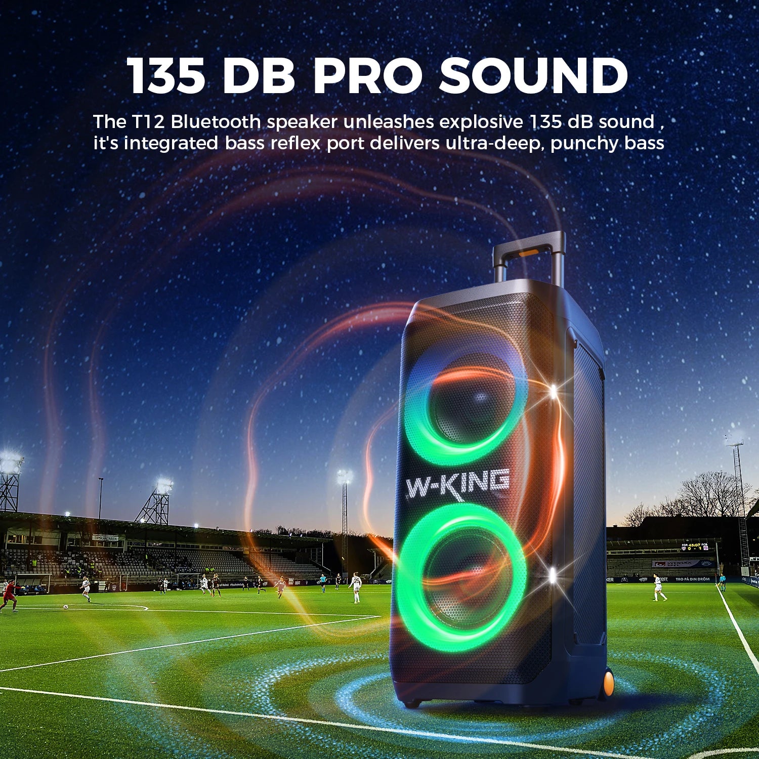 W-KING T12 Tragbare Bluetooth-Lautsprecher-Box mit 370W MAX Pro Sound, Lichtshow, CSB, Bass Boost, Rollen und Teleskopgriff TAVEN System LLC