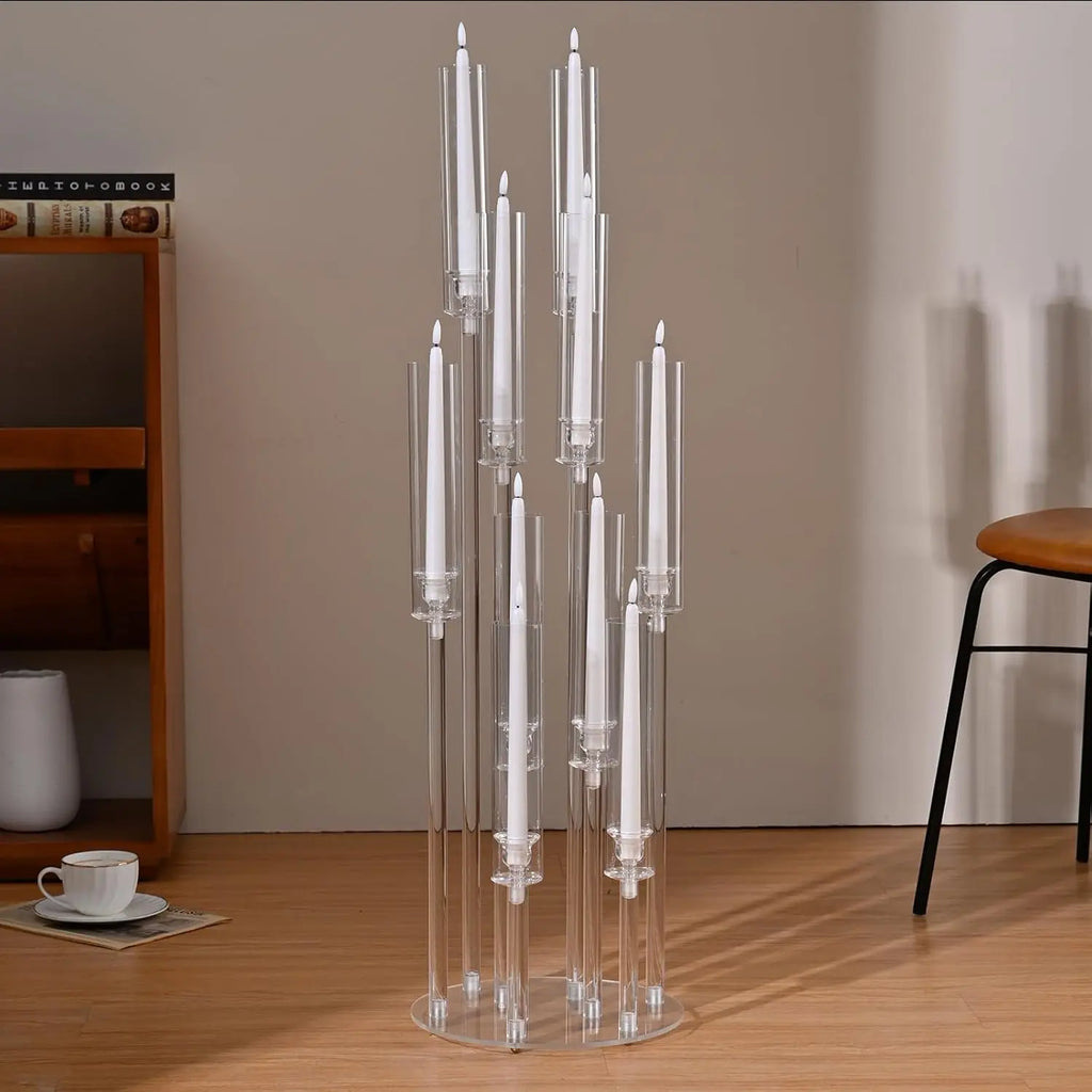 10Pcs Acrylic Floor Candelabra 10 Arm Candelabra Centerpiece for Wedding Clear Candle Centerpieces with AcrylicTaper Candlestick TAVEN System LLC