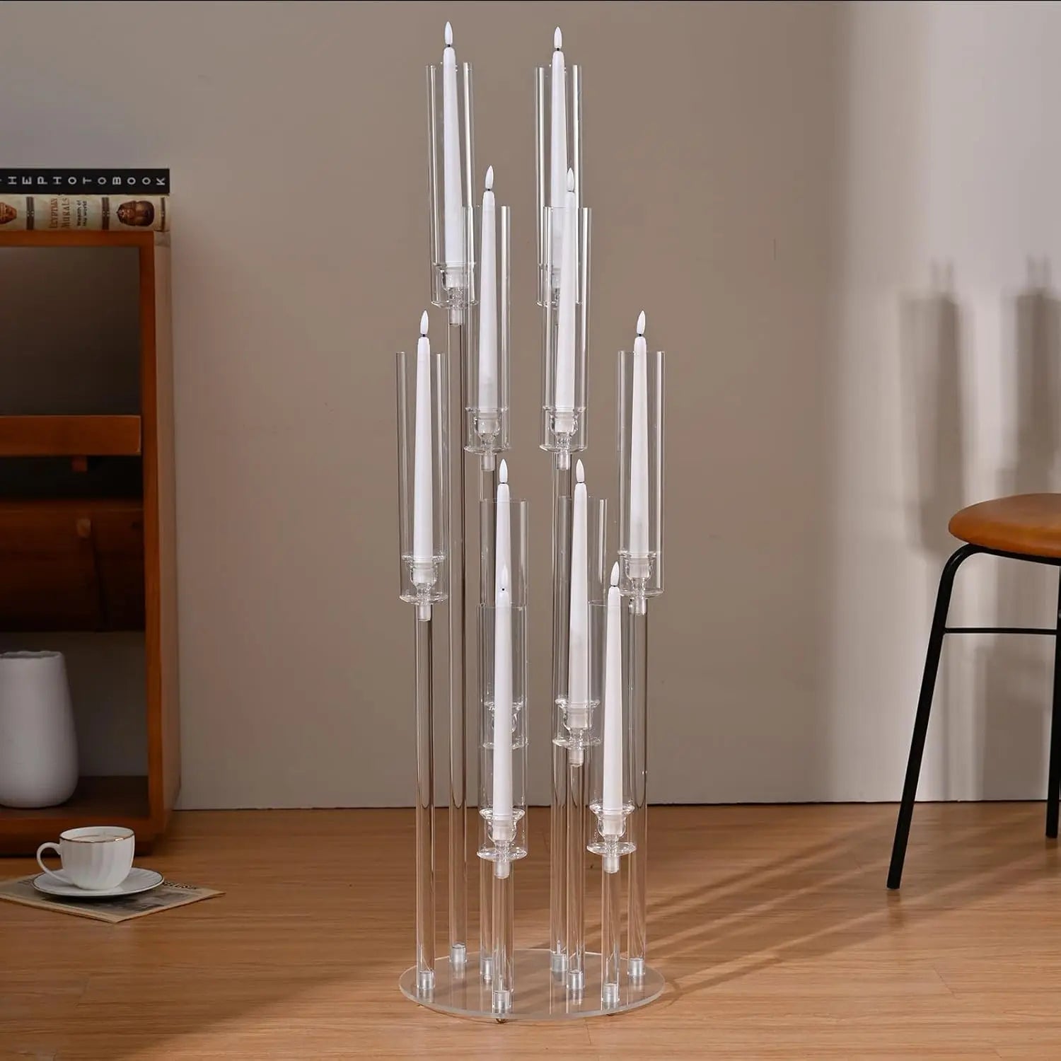10Pcs Acrylic Floor Candelabra 10 Arm Candelabra Centerpiece for Wedding Clear Candle Centerpieces with AcrylicTaper Candlestick TAVEN System LLC