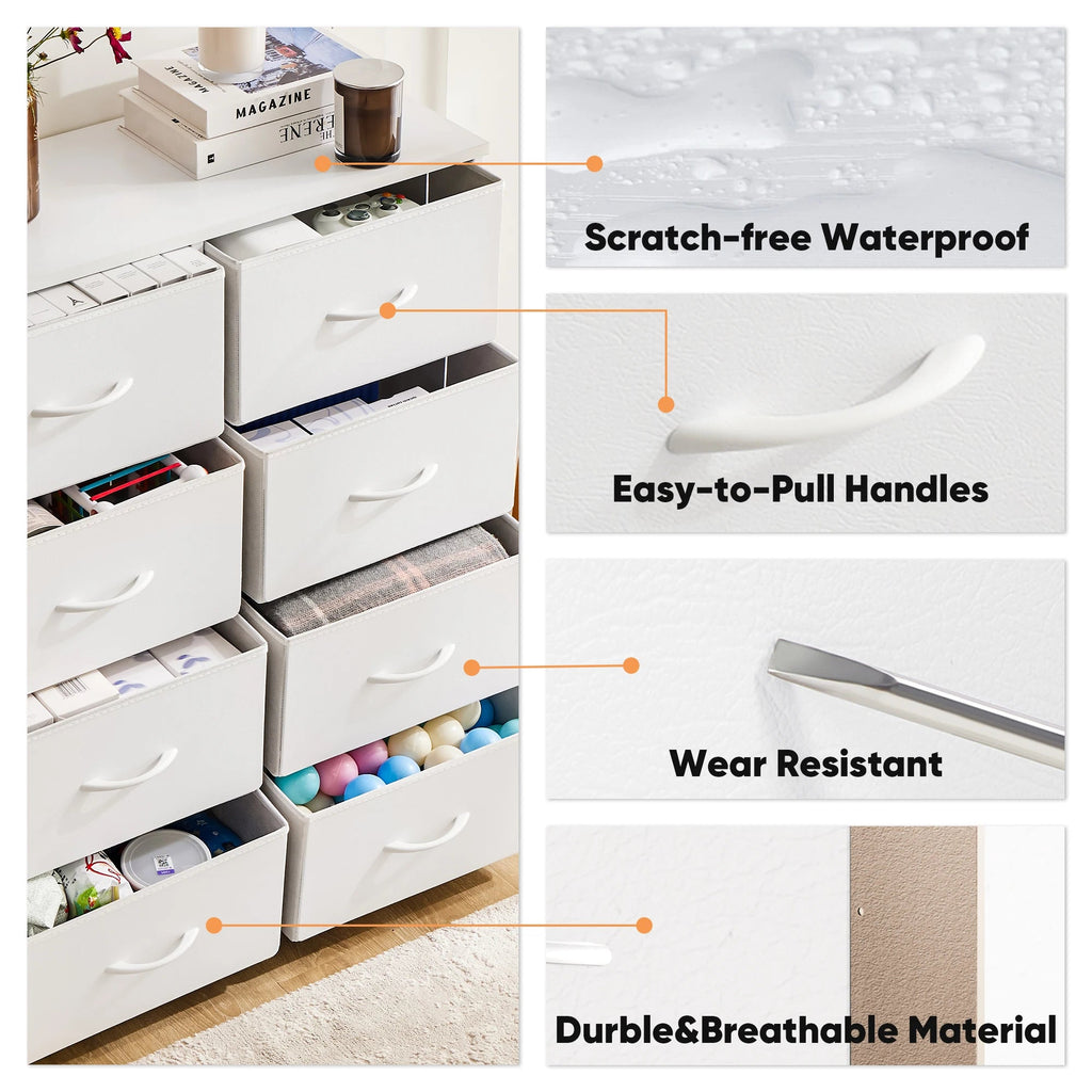 JHK 8 drawer children's fabric wardrobe storage cabinet white
