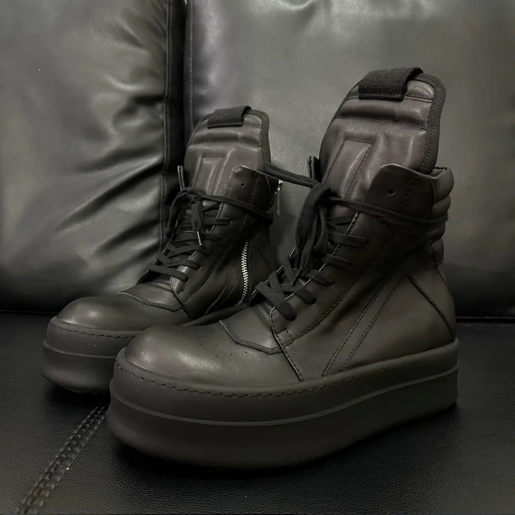 Ro Classic Designer Men Shoe Women Sneaker Full Black Leather Ankle Boot  High Top Casual Shoes Zipper 6cm Thick Sole Boots TAVEN System LLC