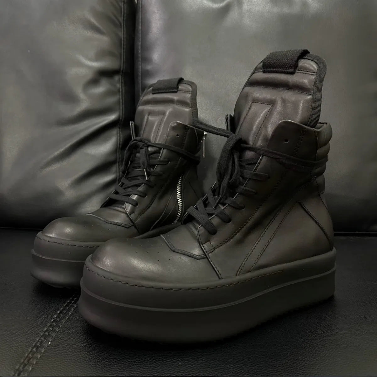 Ro Classic Designer Men Shoe Women Sneaker Full Black Leather Ankle Boot  High Top Casual Shoes Zipper 6cm Thick Sole Boots TAVEN System LLC