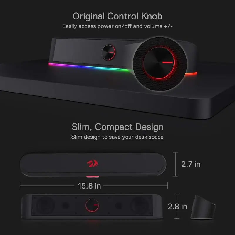 Redragon GS560 Adiemus RGB USB Desktop Soundbar, 2.0 Channel Computer Speaker with Dynamic Lighting Bar Audio-Light Sync/Display TAVEN System LLC