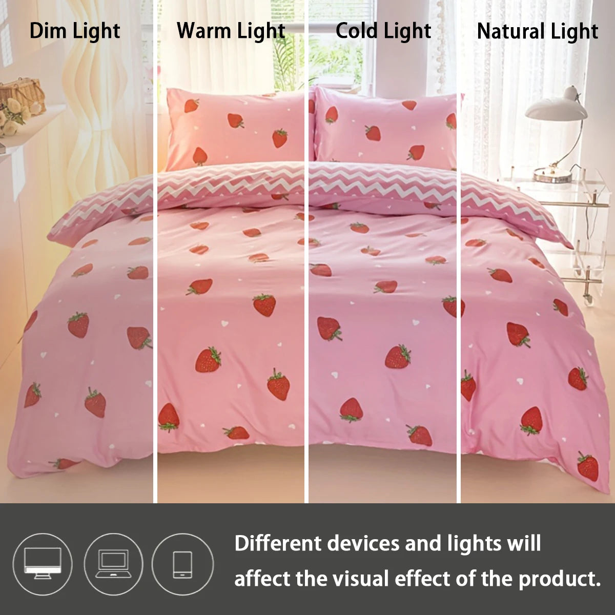 3pcs/set Small Strawberry Print Duvet Cover Set(1 Duvet Cover & 2 Pillowcase）Soft And Skin-Friendly Duvet Cover Bedding Set TAVEN System LLC