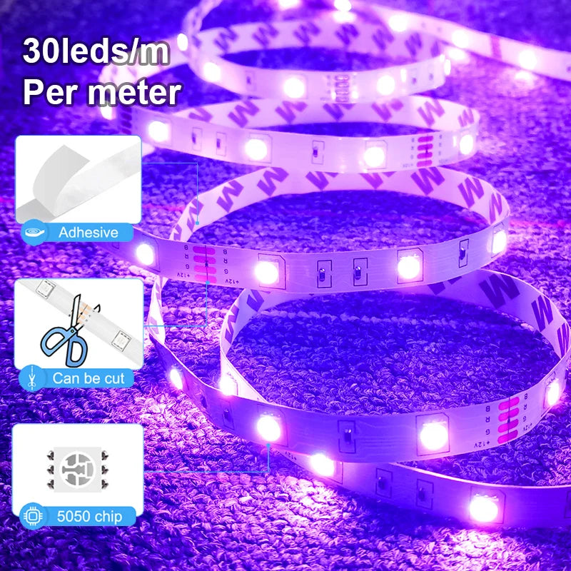 LED Strip Lights RGB 5050 LED Strips Bluetooth APP Control Color Changing DC 12V 30LEDS/M Per Meter For Bedroom Room Kitchen Bar TAVEN System LLC