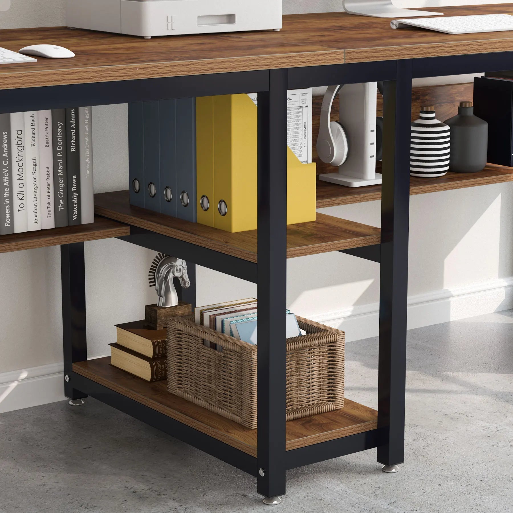 Tribesigns 78.7 Inch Two Person Computer Desk with Bookshelf TAVEN System LLC