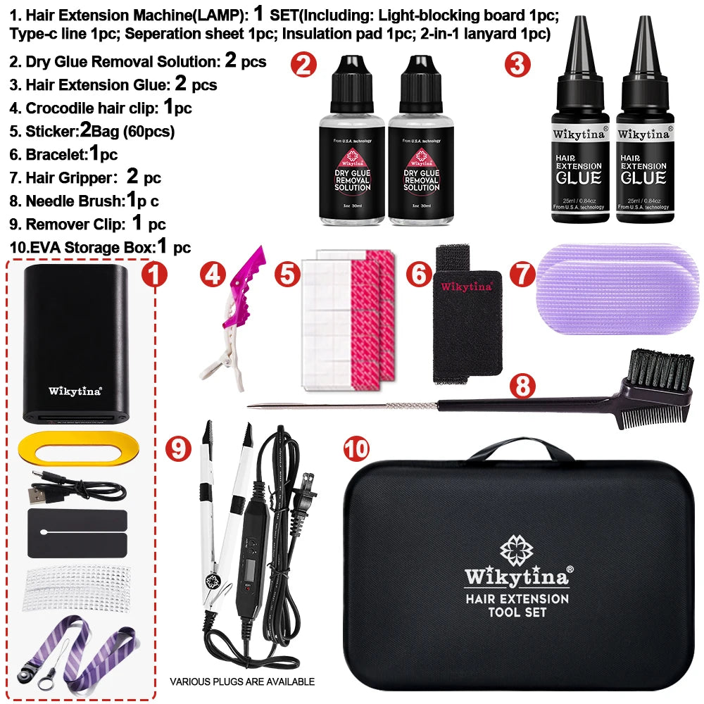 Light Hair Extension Kit with V Light Glue Curing Tool