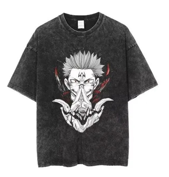 Anime Jujutsu Kaisen Sukuna Graphic Tee Men Vintage Washed T-Shirt TAVEN System LLC