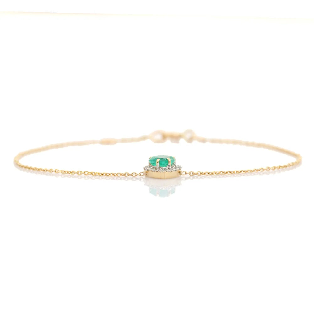 Latest Trending Products Zambian Emerald & Diamond K14 Solid Yellow Gold Spring Lock Heart Halo Bracelet Bulk Fine Jewelry TAVEN System LLC