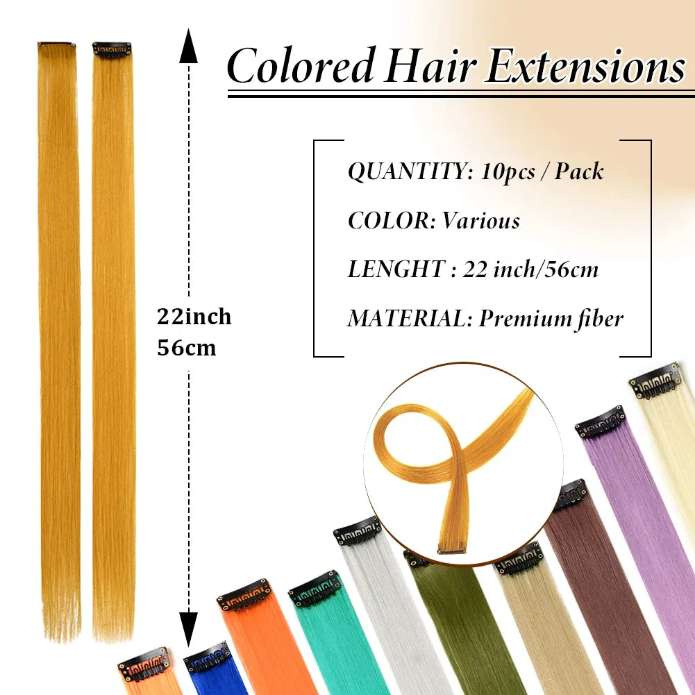 Color: T1/35, Stretched Length: 22inches, Ships From: CHINA - Synthetic 10 Pcs Straight Hair Extensions Clip in Hairpieces 22 Inch Hightlight Colorful Hair for Women Party Cosplay Gifts Taven