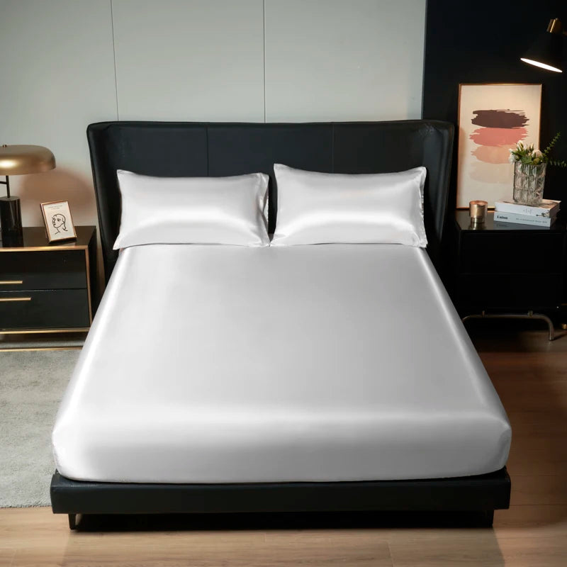 1/3Pc Satin Fitted Sheet Solid Colour Single Twin Full Queen King Ice Silk Mattress Cover Natural With Elastic Band Bed Sheet TAVEN System LLC