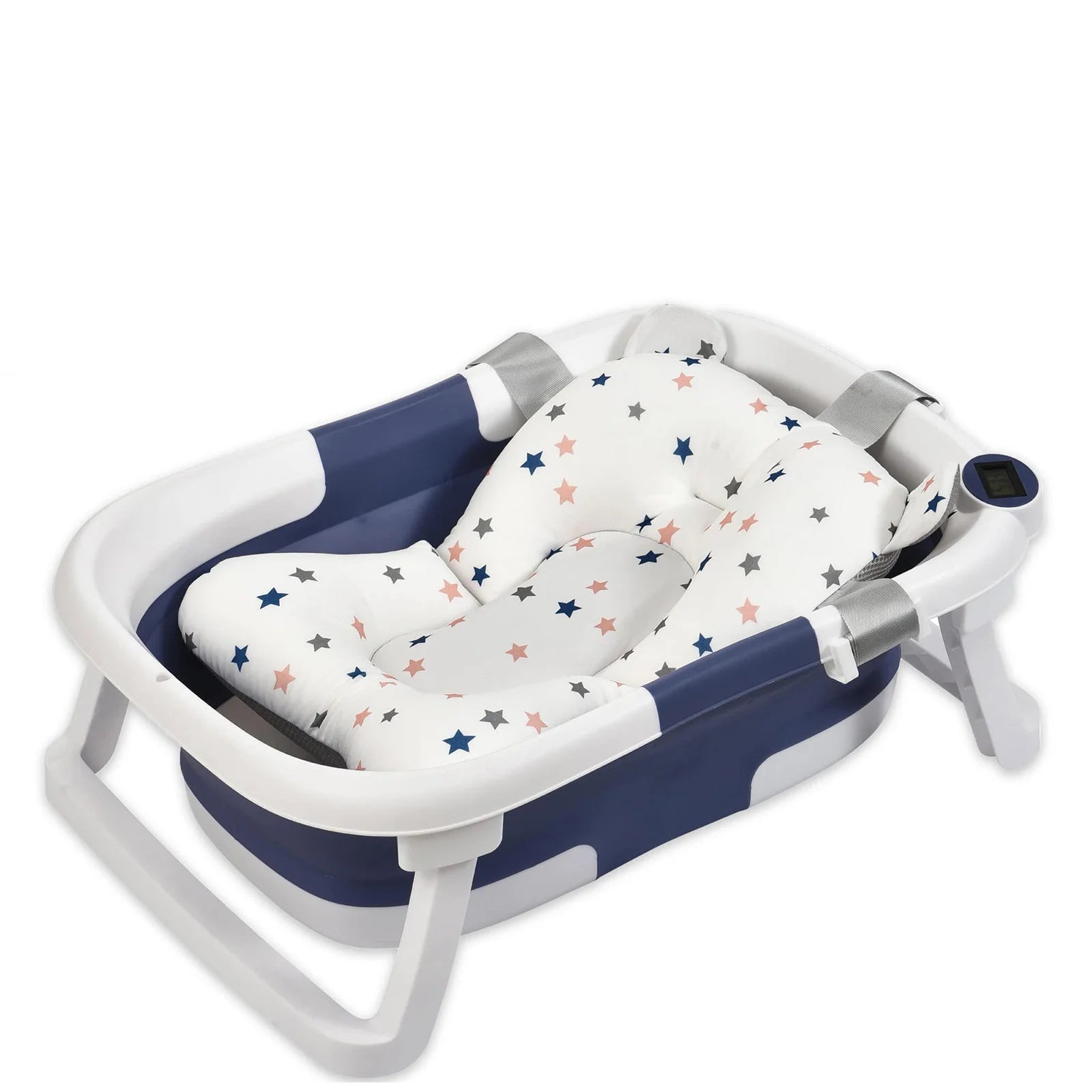 Foldable Baby Bath Tub with Bath Cushion Infant Tub with Thermometer Non-Slip Collapsible Baby Bathtub Newborn to Toddler TAVEN System LLC