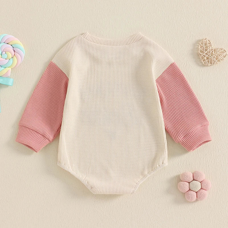 Baby Girl Waffle Romper Long Sleeve Aunties Bestie Outfit Pink