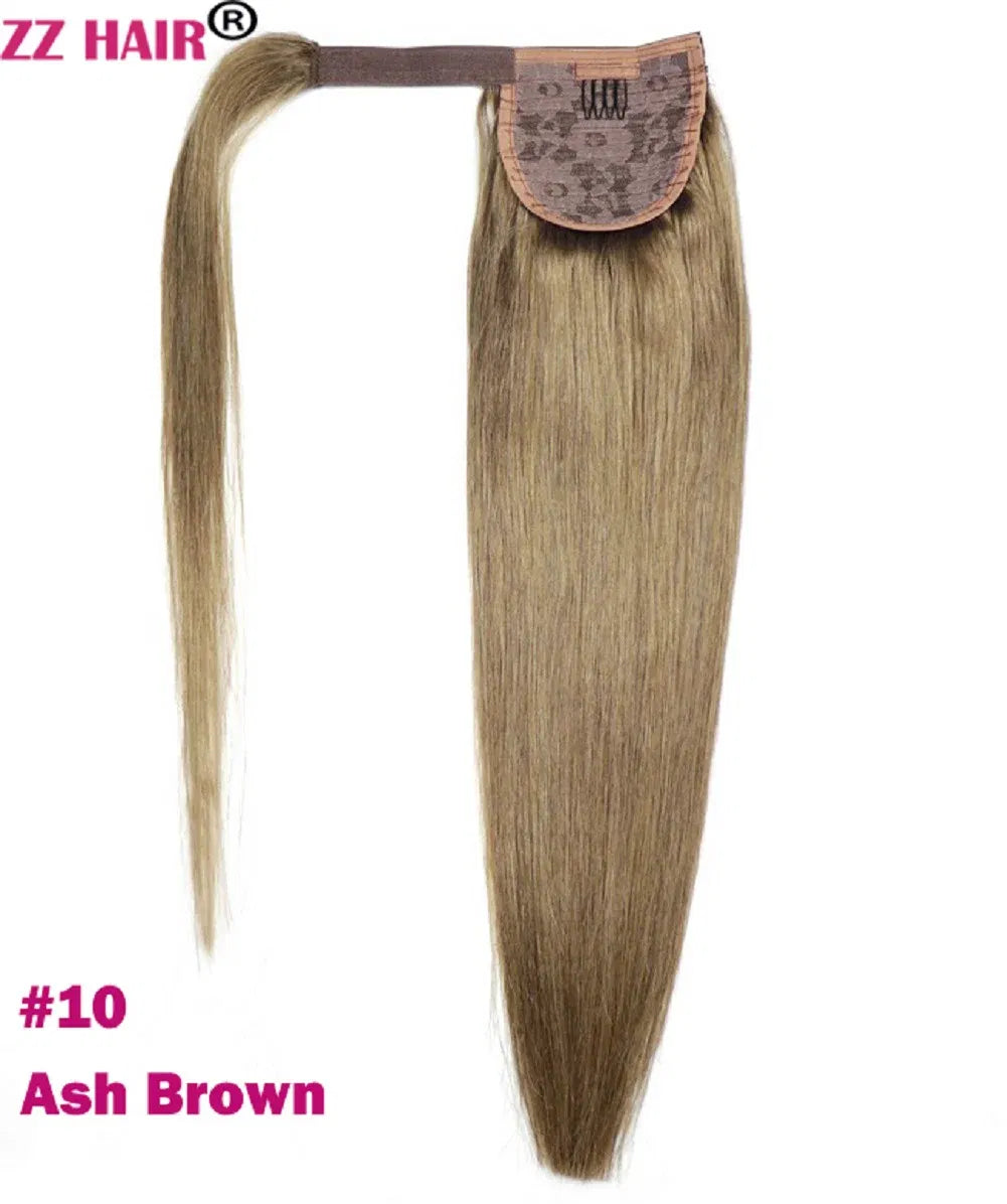 Color: #10, Life Span: 6 Months With Proper Care, Stretched Length: 24inches, Longest Hair Proportion: 35%-45% - ZZHAIR 100% Human Hair Extensions 16"-28" Machine Made Remy Magic Wrap Around Ponytail 60g-120g Clip In Horsetail Stragiht Taven