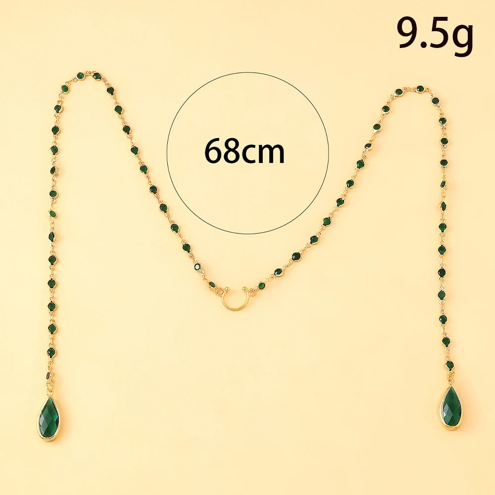 Boho Green Rhinestone Face Chain Mask Women Tassel Party Veil TAVEN System LLC