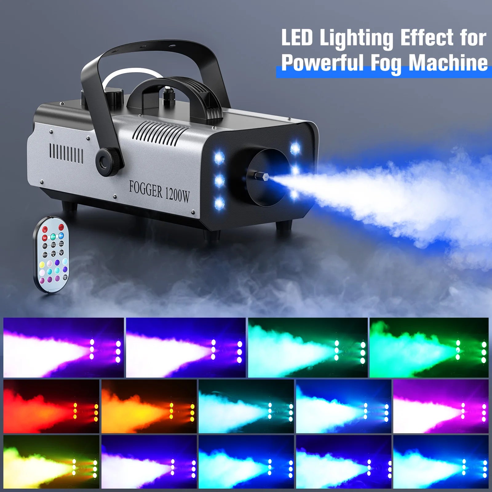 U'King 1200W Fog Machine 6LEDs Remote Fogger Ejector Disco Colorful Smoke Machine DJ Christmas Party Effects Stage Light TAVEN System LLC