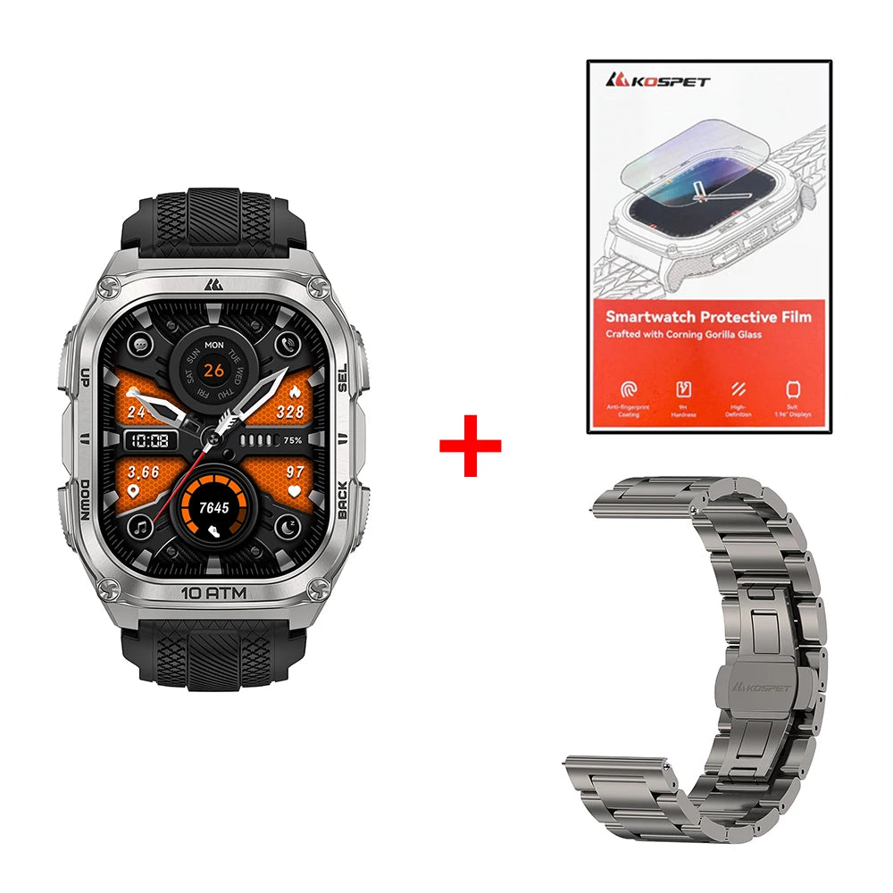 KOSPET Tank M4 Smart Watch Stainless Steel 6-Sat GPS Offline Maps 10ATM Waterproof 45M Dive 24/7 Health Monitor for Android iOS TAVEN System LLC