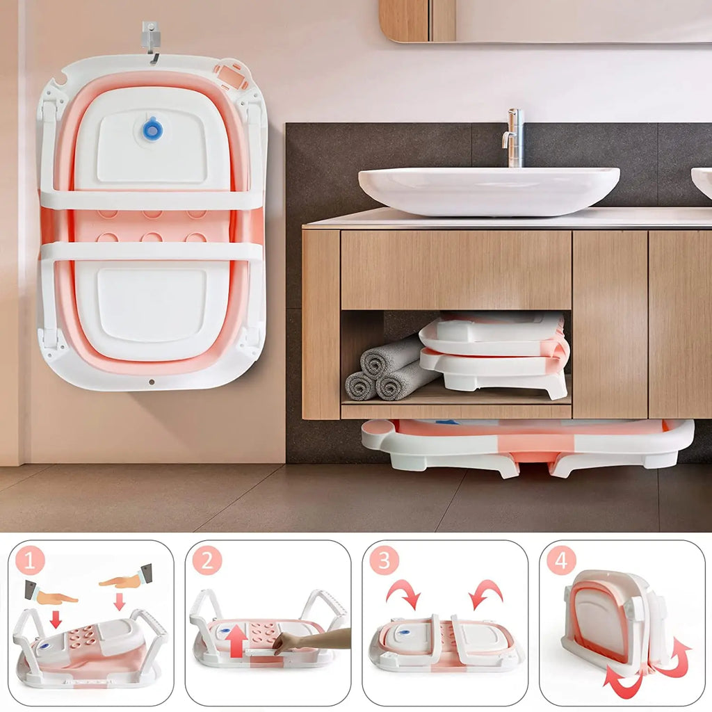 Foldable Baby Bath Tub with Bath Cushion Infant Tub with Thermometer Non-Slip Collapsible Baby Bathtub Newborn to Toddler TAVEN System LLC