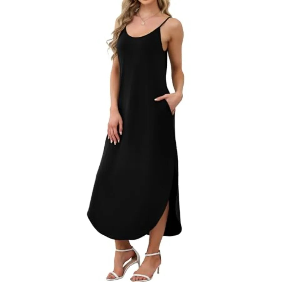 Women Casual Maxi Dress Spaghetti Strap Summer Beach Sundress