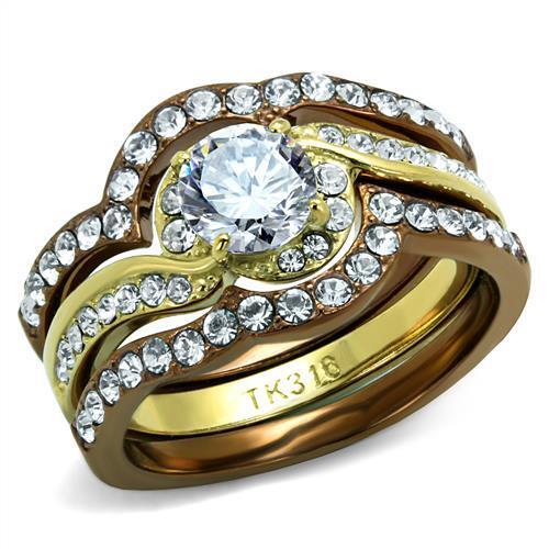 TK2669 - IP Gold & IP Light Brown (IP Light coffee) Stainless Steel Ring with AAA Grade CZ  in Clear TAVEN System LLC