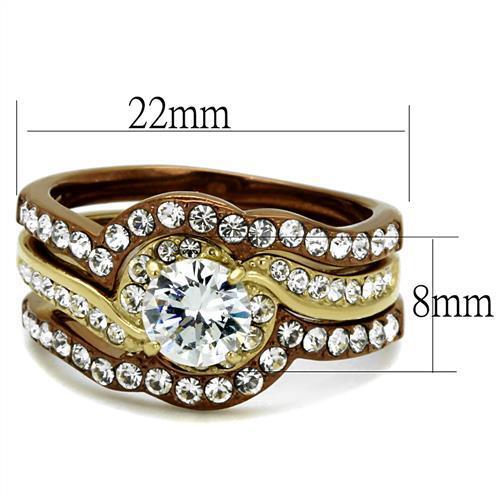 TK2669 - IP Gold & IP Light Brown (IP Light coffee) Stainless Steel Ring with AAA Grade CZ  in Clear TAVEN System LLC