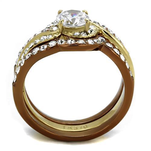 TK2669 - IP Gold & IP Light Brown (IP Light coffee) Stainless Steel Ring with AAA Grade CZ  in Clear TAVEN System LLC
