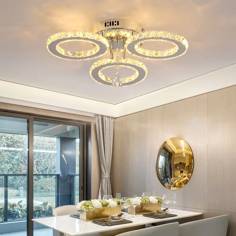 Modern K9 Led Crystal Ceiling Lamp Smart Chandelier Pendant Light Ring Chrome Plafonier Fixture Dining Living Room Decor Luxury TAVEN System LLC