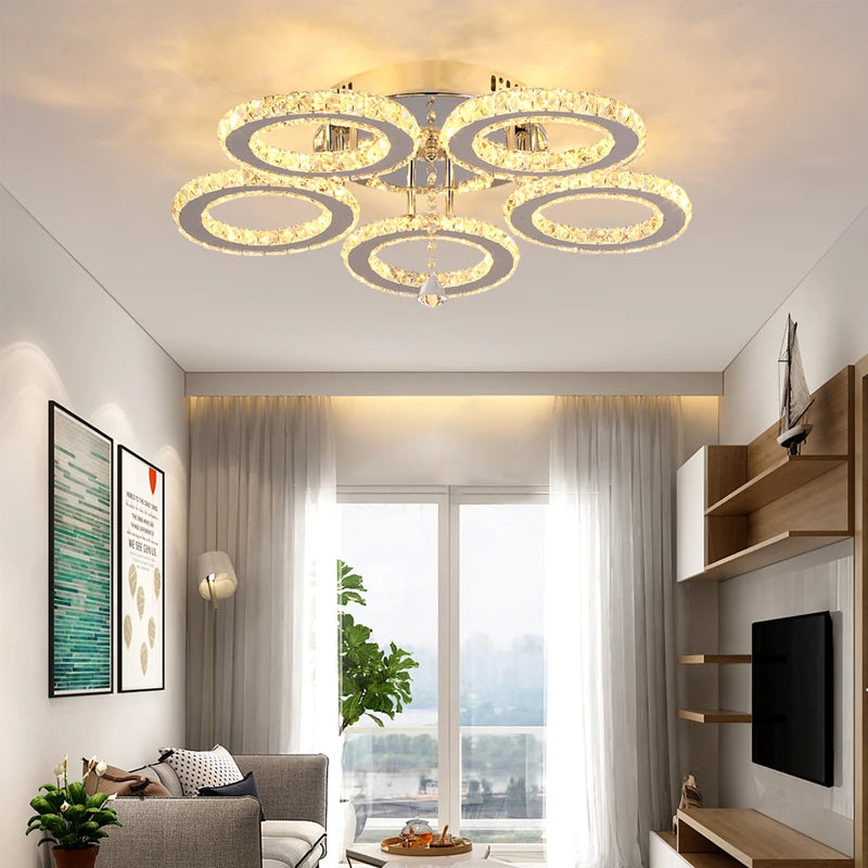 Modern K9 Led Crystal Ceiling Lamp Smart Chandelier Pendant Light Ring Chrome Plafonier Fixture Dining Living Room Decor Luxury TAVEN System LLC