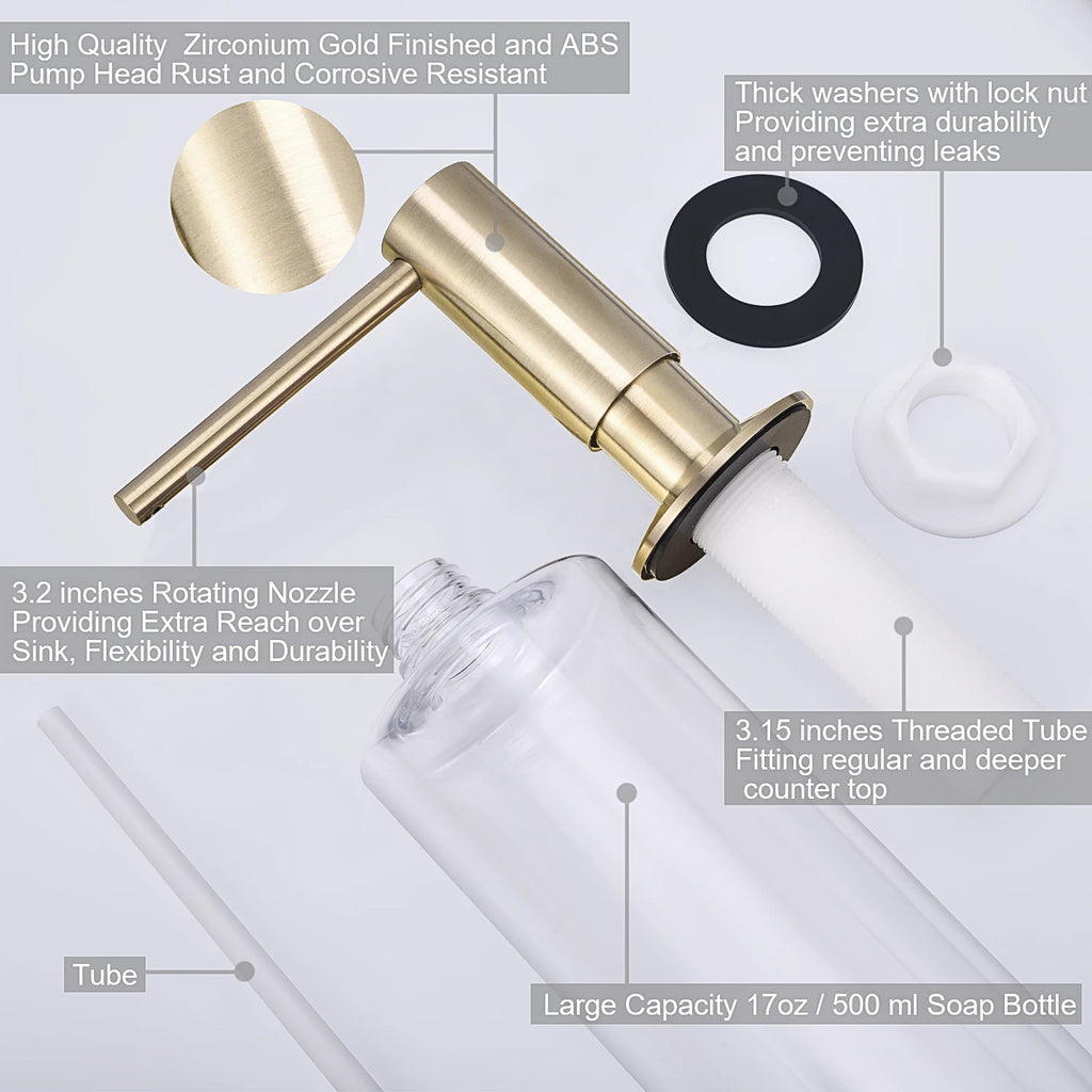 Samodra Black Liquid Soap Dispensers Brass Pump Head With 500ML PE Bottle Build in Dispenser soap For kitchen accessories TAVEN System LLC